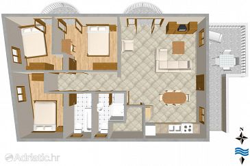 Plan Tribunj, Plan u smještaju tipa apartment, dopusteni kucni ljubimci i WIFI.