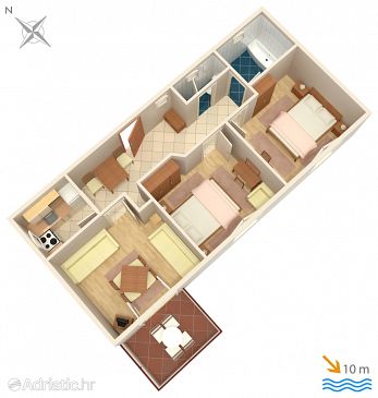 Plan Vodice, Plan u smještaju tipa apartment, dopusteni kucni ljubimci i WIFI.