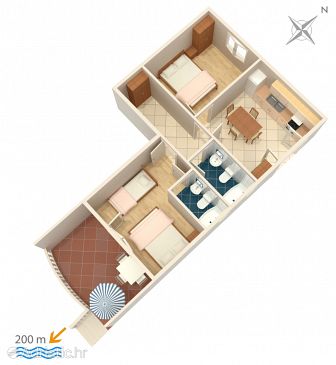 Plan Grebaštica, Plan u smještaju tipa apartment, dopusteni kucni ljubimci i WIFI.