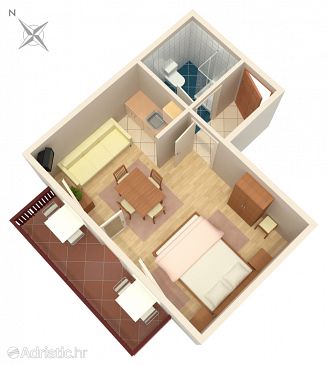Plan Rastovača, Plan u smještaju tipa studio-apartment, dopusteni kucni ljubimci i WIFI.