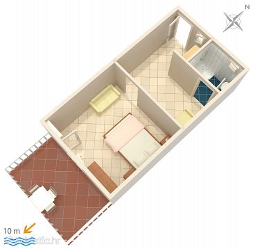 Plan Saplunara, Plan u smještaju tipa studio-apartment.