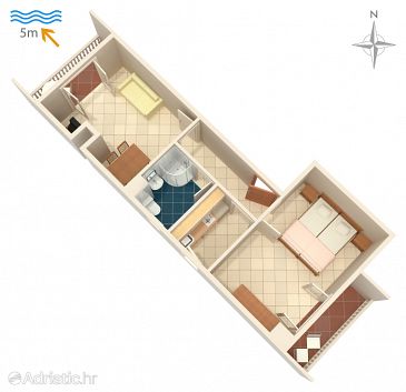 Plan Seget Vranjica, Plan u smještaju tipa apartment, dopusteni kucni ljubimci i WIFI.