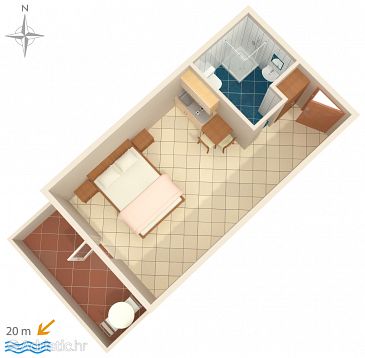 Plan Stomorska, Plan u smještaju tipa studio-apartment, dopusteni kucni ljubimci.