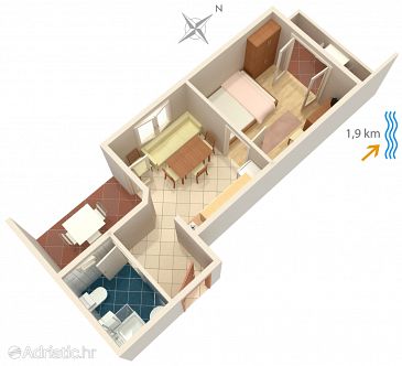 Plan Sveti Anton, Plan u smještaju tipa apartment, dopusteni kucni ljubimci i WIFI.