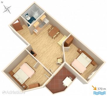 Plan Baška, Plan u smještaju tipa apartment, dopusteni kucni ljubimci i WIFI.