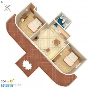 Plan Punat, Plan u smještaju tipa apartment, dopusteni kucni ljubimci i WIFI.