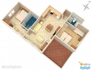 Plan Krk, Plan u smještaju tipa apartment, dopusteni kucni ljubimci i WIFI.