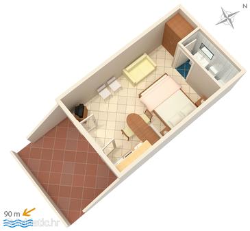 Plan Vrbnik, Plan u smještaju tipa studio-apartment, dopusteni kucni ljubimci.
