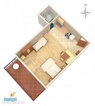 Plan Stara Baška, Plan u smještaju tipa studio-apartment, WIFI.