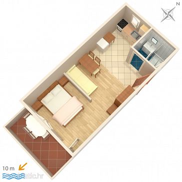 Plan Hvar, Plan u smještaju tipa studio-apartment, dopusteni kucni ljubimci i WIFI.