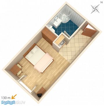 Plan Balića Rat, Plan u smještaju tipa studio-apartment, dopusteni kucni ljubimci.