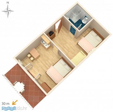 Plan Starigrad, Plan u smještaju tipa studio-apartment, dopusteni kucni ljubimci i WIFI.
