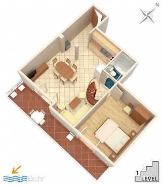 Plan Drvenik Donja vala, Plan u smještaju tipa apartment, dopusteni kucni ljubimci i WIFI.