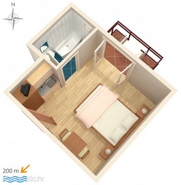Plan Baška Voda, Plan u smještaju tipa studio-apartment.