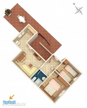 Půdorys Umag, Půdorys u smještaju tipa apartment, dopusteni kucni ljubimci i WIFI.