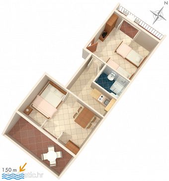 Plan Biograd na Moru, Plan u smještaju tipa apartment, WIFI.