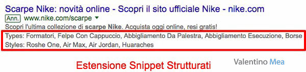 Estensioni Snippet Strutturati AdWords