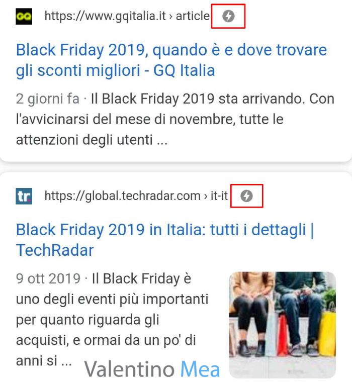 Esempio SERP Google risultato AMP