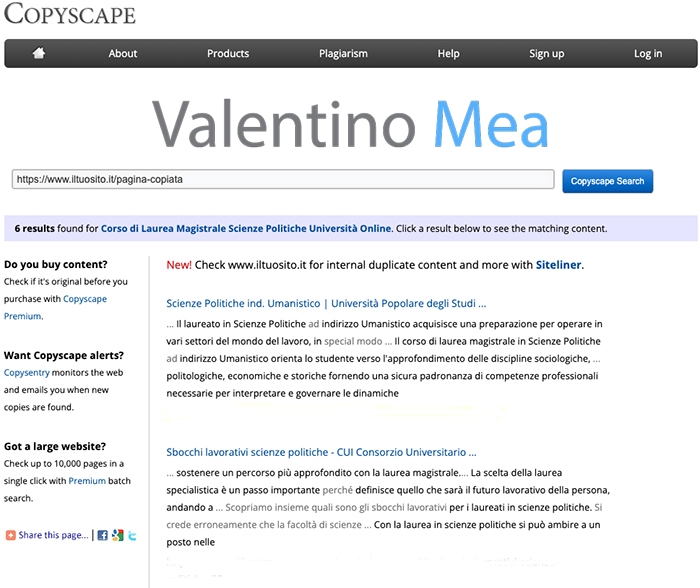 Trovare contenuti duplicati con Copyscape