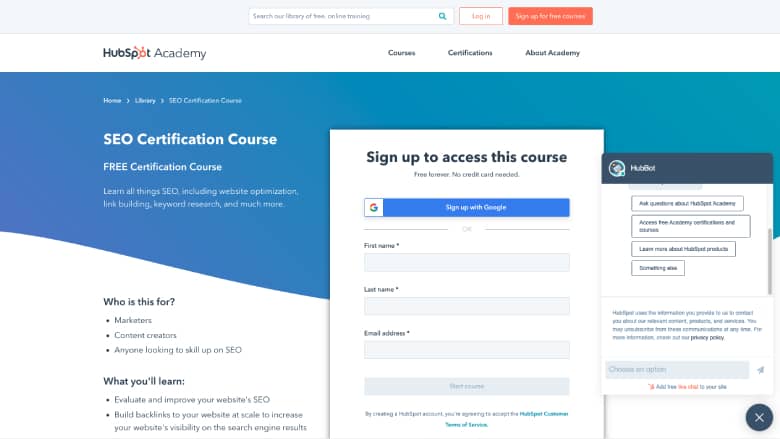 Corso SEO Gratuito Hubspot