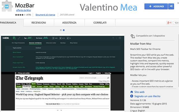 estensione MOZBAR Chrome