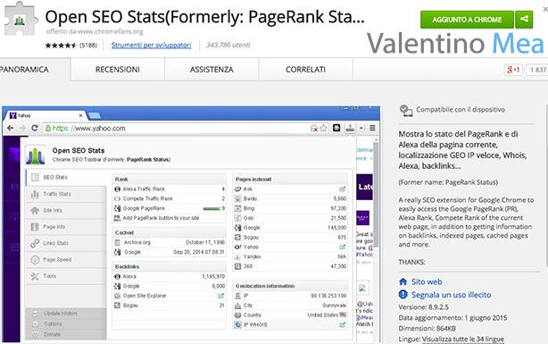 estensione Open SEO Stats Chrome