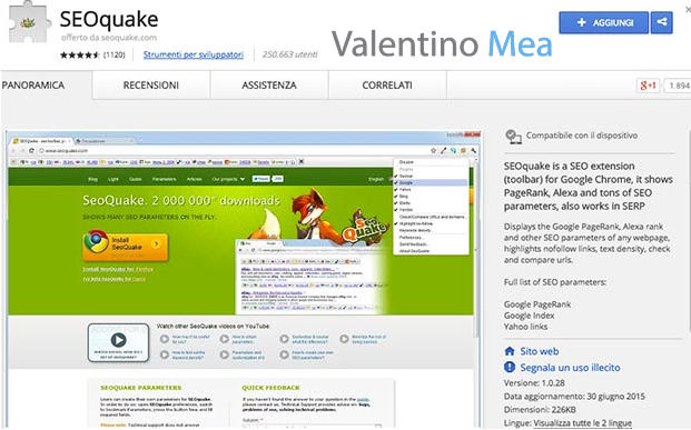 estensione SEOquake Google Chrome