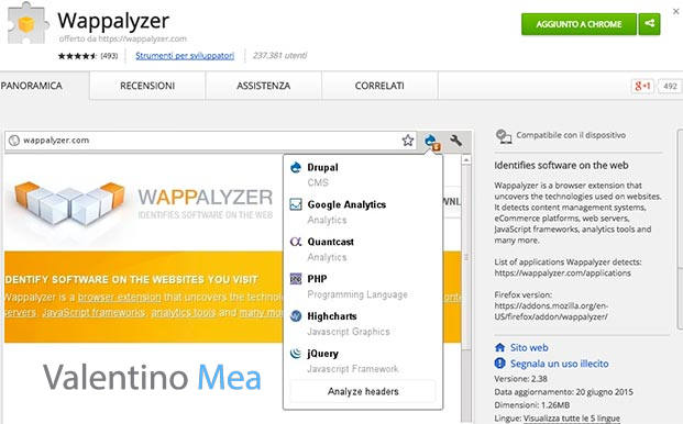 estensione Wappalyzer Google Chrome