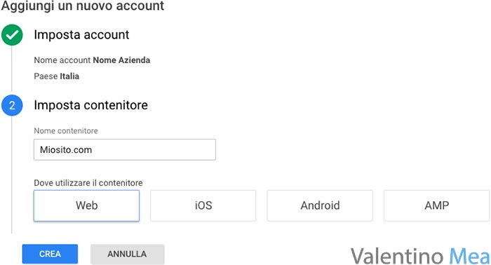 creazione account Google Tag Manager