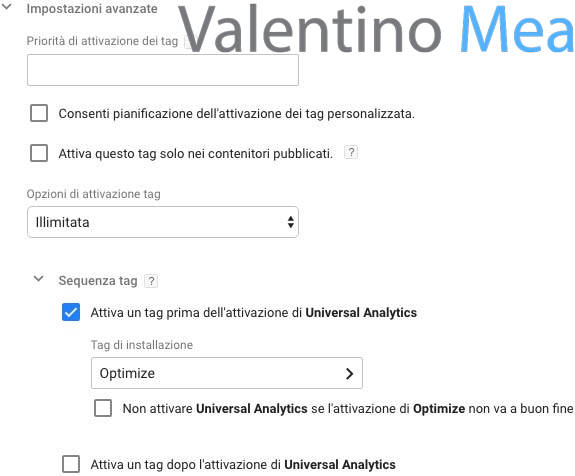 attivare tag Optimize prima di Universal Analytics in Google Tag Manager