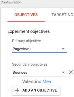 selezione obiettivi in Google Optimize