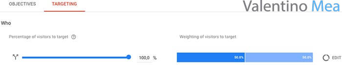 selezione targeting in Google Optimize