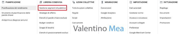 Gestione segmenti pubblico Google Ads