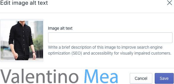Shopify modificare alt text immagini