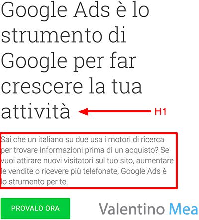 Tag h1 con descrizione