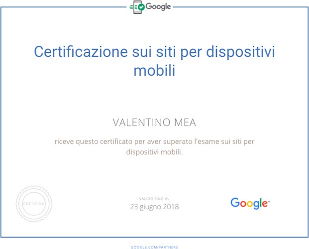 Certificazione Siti per dispositivi mobili Valentino Mea