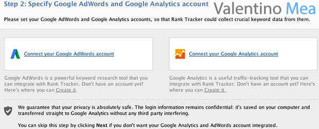 Collegare account AdWords e Analytics con Rank Tracker