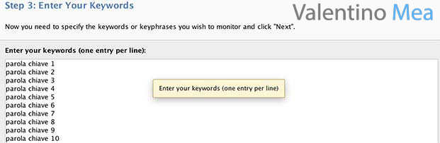 Inserire keywords nel Rank Tracker