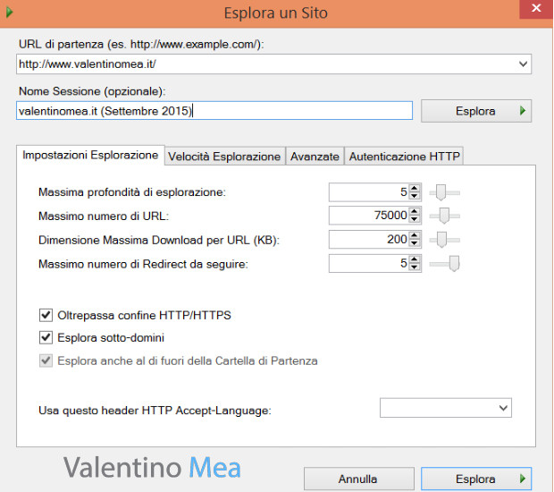 impostazioni di Visual SEO Studio
