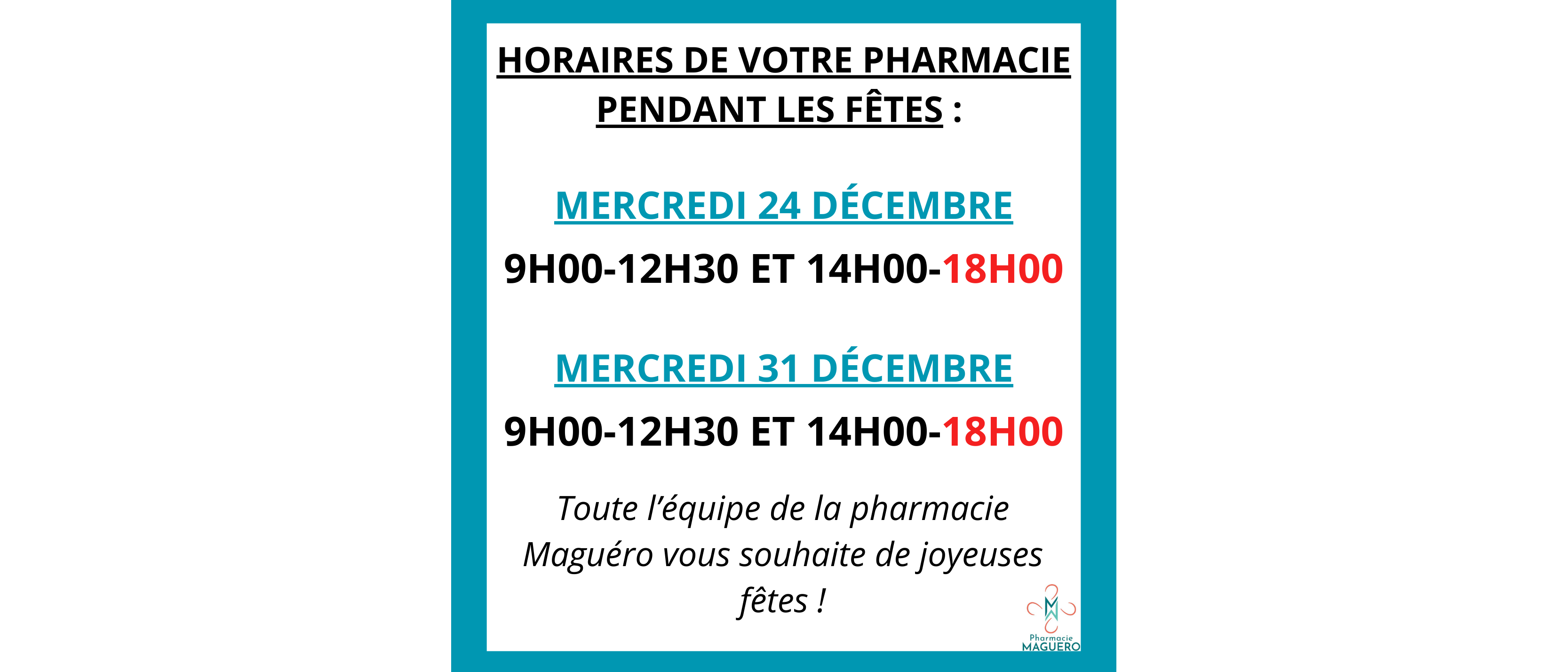 Horaires pendant les fêtes de fin d'année