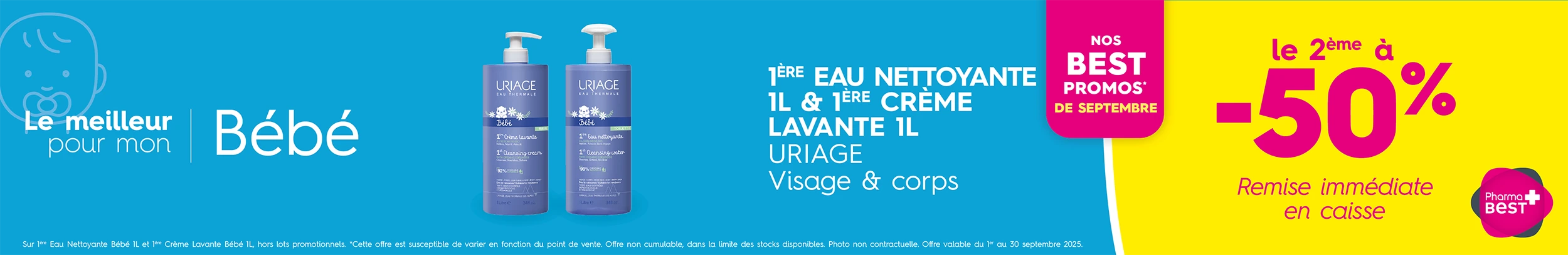 1ERE EAU NETTOYANTE 1L & 1ERE CREME LAVANTE 1L URIAGE