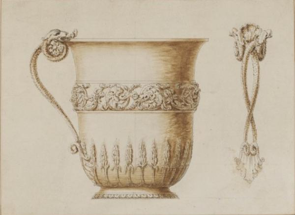 Prepatory drawing of a cup by John Vardy, after a design by William Kent