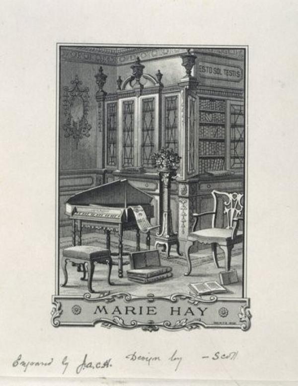 Bookplate of Marie Hay, W. Phillips Barret, 1898. Museum number E.2031-1946. © Victoria and Albert Museum, London