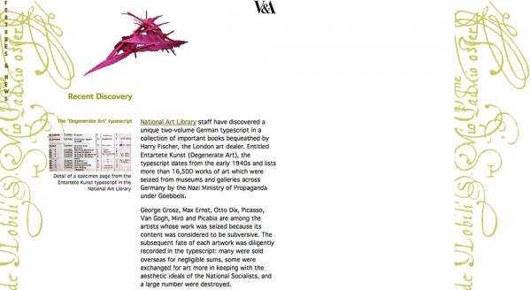V&A website, 1998. © Victoria and Albert Museum, London