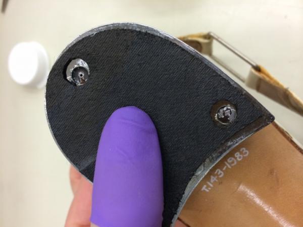 The plastazote tube sits in the void of the silver heel and was adhered using a small amount of adhesive