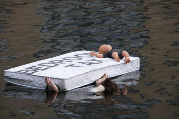 Protest prop floating on Regent's Canal