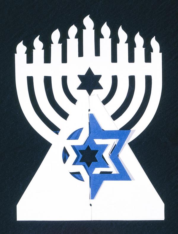 Menorah greetings card, Ted Naos for The Art Institute of Chicago, 1994. Museum no. E.467-1998. ©Victoria and Albert Museum, London/Ted Naos