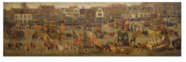 Oil painting depicting the Triumph of Archducess Isabella in the Brussels Ommeganck of Sunday, 31st May 1615, Denys van Alsloot, Brussels, 1616 (V&A 5928-1859) Brussels Ommeganck