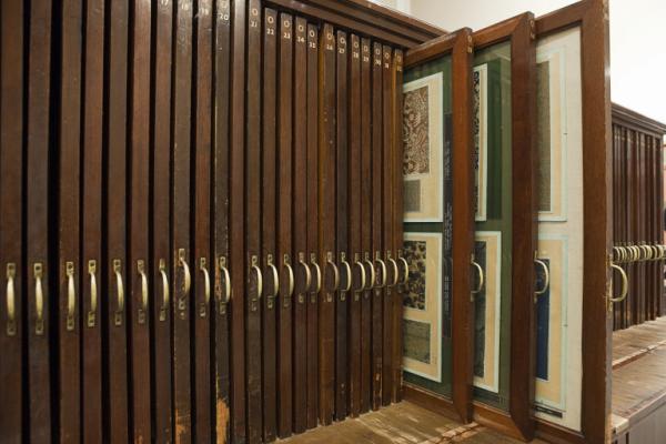 Several framed textiles from the old frame units