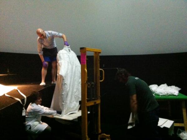 V&A Exhibition Co-ordinator Daniel Slater and the team at the Museum of Image and Sound installing David Bowie is. © Victoria and Albert Museum, London. V&A Exhibition Co-ordinator Daniel Slater and the team at the Museum of Image and Sound installing David Bowie is. © Victoria and Albert Museum, London.